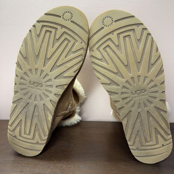 UGG Australia Mini Bailey Button Shearling Boots Size 10 Chestnut Brown - Picture 5 of 11